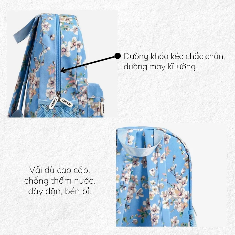 Ba lô nữ hoạ tiết hoa dễ thương NARCI xinh tươi vừa laptop chống thấm nước TINA SHOP N015