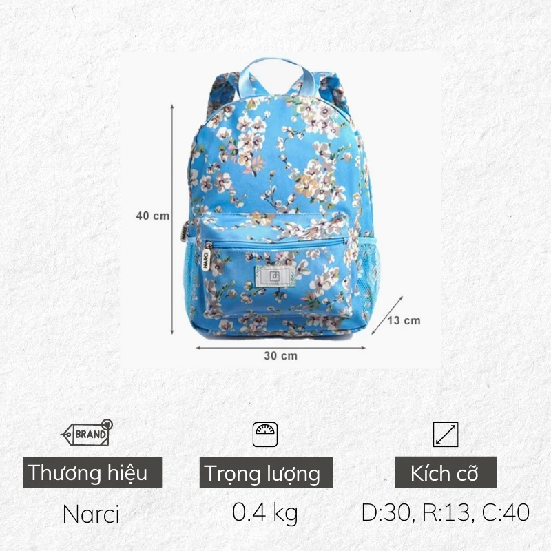 Ba lô nữ hoạ tiết hoa dễ thương NARCI xinh tươi vừa laptop chống thấm nước TINA SHOP N015