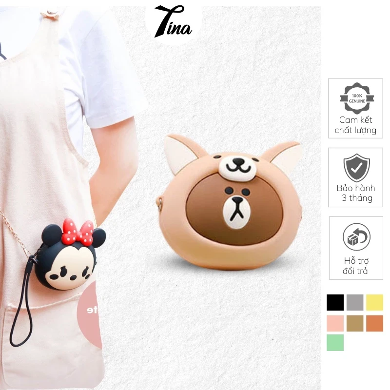 Túi Ví mini thiết kế hoạ tiết hoạt hình dễ thương,kèm dây đeo chéo Tina Shop MINI004