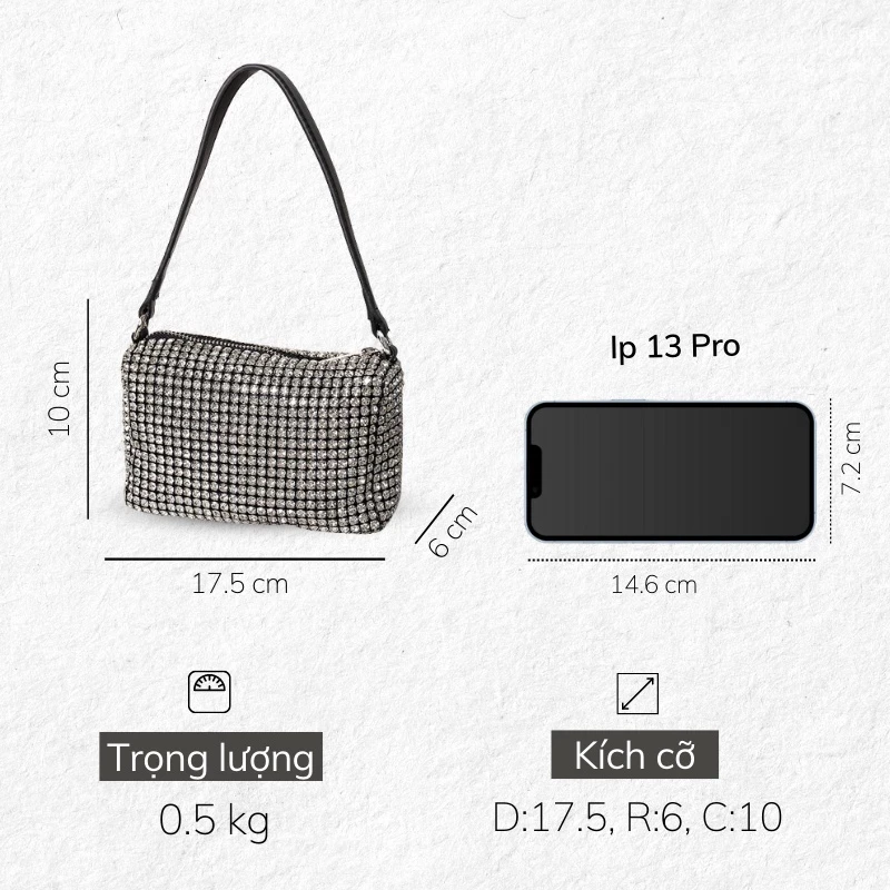 Túi xách nữ ví đi tiệc lấp lánh kẹp nách sang trọng TINA SHOP TX052