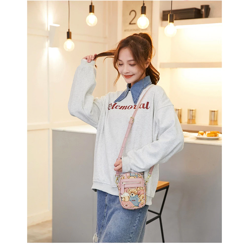 Túi đeo chéo nữ vải gấu ERANGBEAR đi chơi cute Hàn Quốc đẹp mini Tina Shop EB018