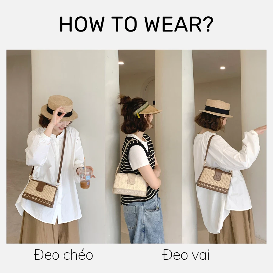 Túi đeo chéo nữ đi chơi cute Micocah chất cói phối da đẹp mini Hàn Quốc Tina Shop M523 NSH702
