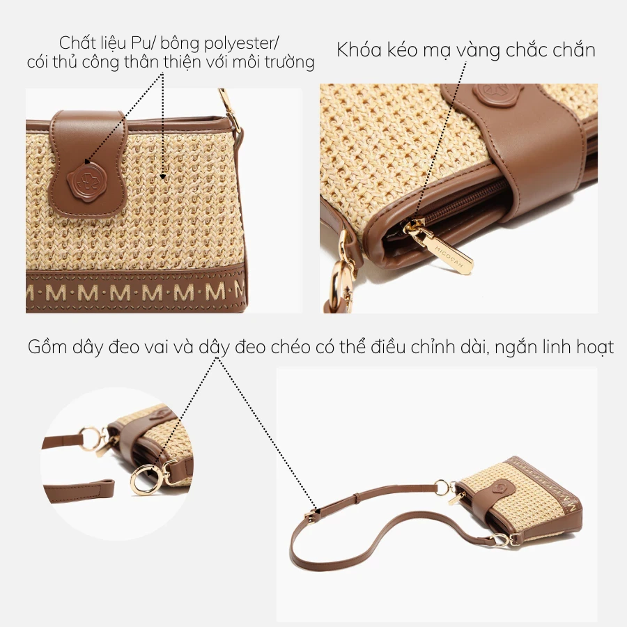 Túi đeo chéo nữ đi chơi cute Micocah chất cói phối da đẹp mini Hàn Quốc Tina Shop M523 NSH702