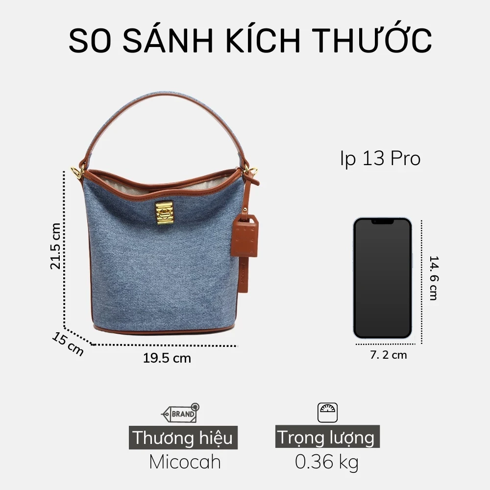 Túi nữ Micocah Soda màu giả jean đi chơi Hàn Quốc M495 Tina Shop - Xanh giả denim