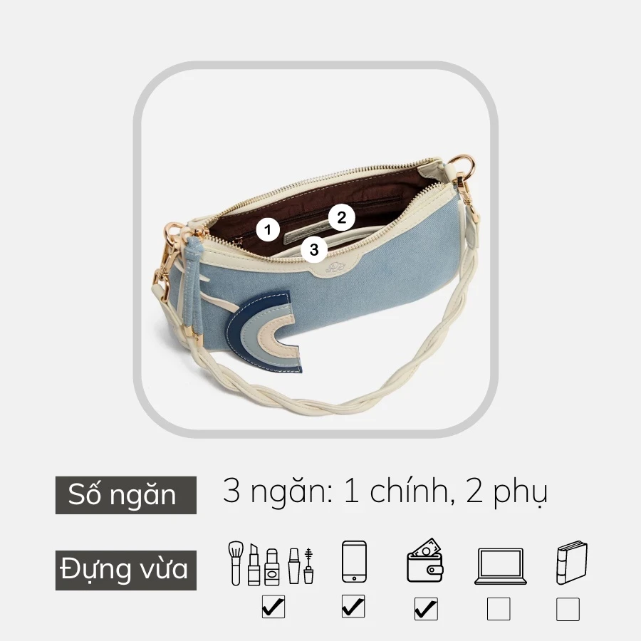 Túi xách nữ Micocah Denim cá tính kẹp nách trẻ trung NSG640 M436 - M436-J2