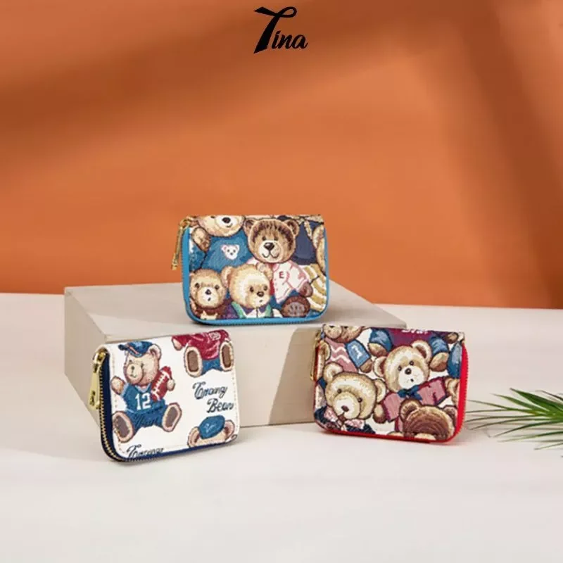 Ví mini ERANGBEAR hoạ tiết vải gấu dễ thương nhỏ gọn đựng thẻ card tiền EB010 Tina Shop