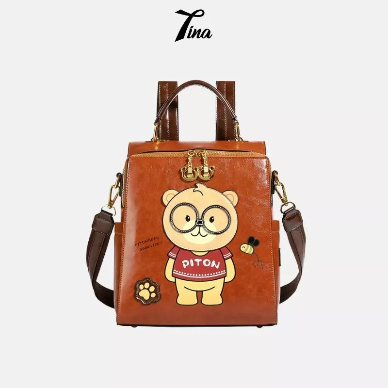 Ba lô nữ BEIBAOBAO Giza hoạ tiết gấu dễ thương vừa A4 đeo chéo BP191 Tina Shop