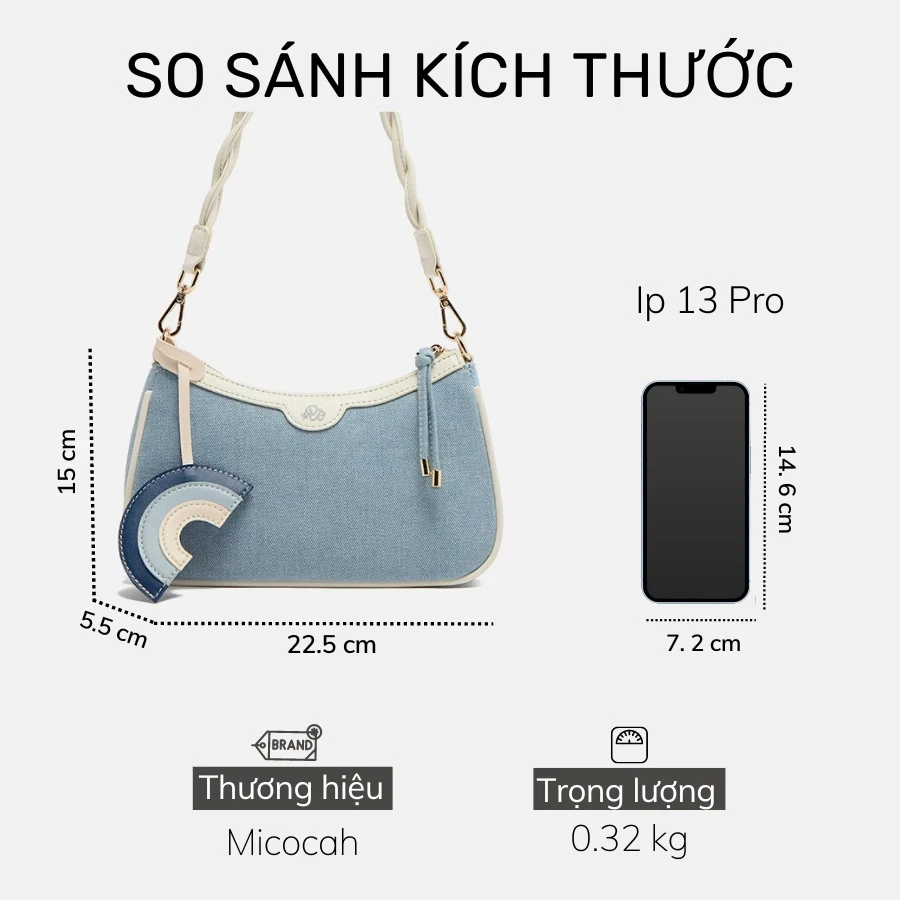 Túi xách nữ Micocah Denim cá tính kẹp nách trẻ trung NSG640 M436 - M436-J2