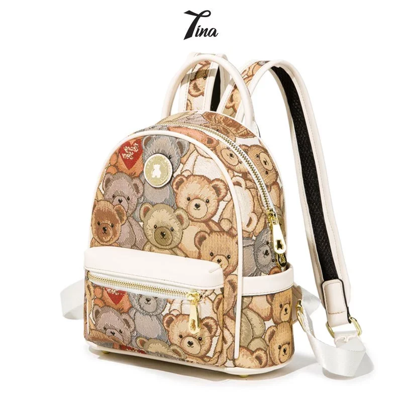 Ba lô nữ ERANGBEAR dáng mini vải gấu thêu đi chơi dễ thương EB021