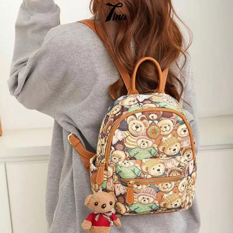 Balo nữ ERANGBEAR mini đẹp vải dày dặn hoạ tiết gấu thời trang Tina Shop EB012