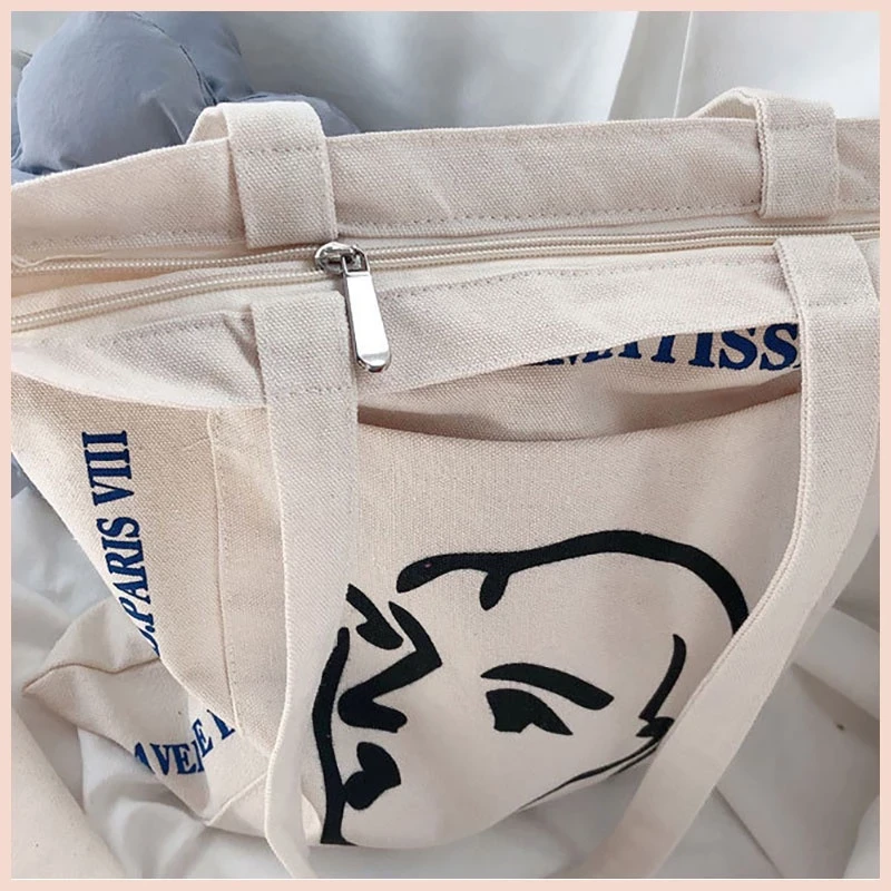 Túi tote vải đi học nữ canvas khoá kéo tiện dụng giá rẻ học sinh sinh viên Tina shop TX037