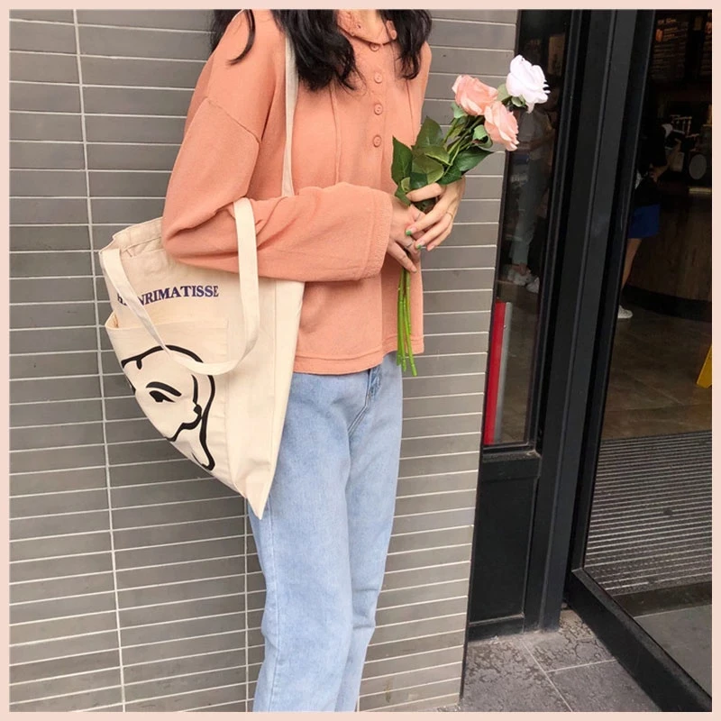 Túi tote vải đi học nữ canvas khoá kéo tiện dụng giá rẻ học sinh sinh viên Tina shop TX037