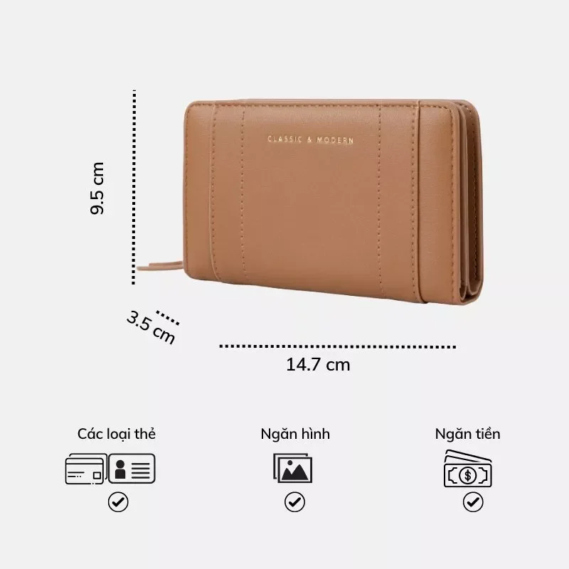 Ví nữ TAILIAN size trung đơn giản nhiều ngăn nhiều màu da PU W267