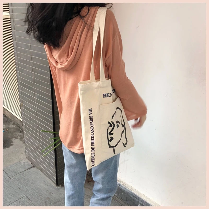 Túi tote vải đi học nữ canvas khoá kéo tiện dụng giá rẻ học sinh sinh viên Tina shop TX037