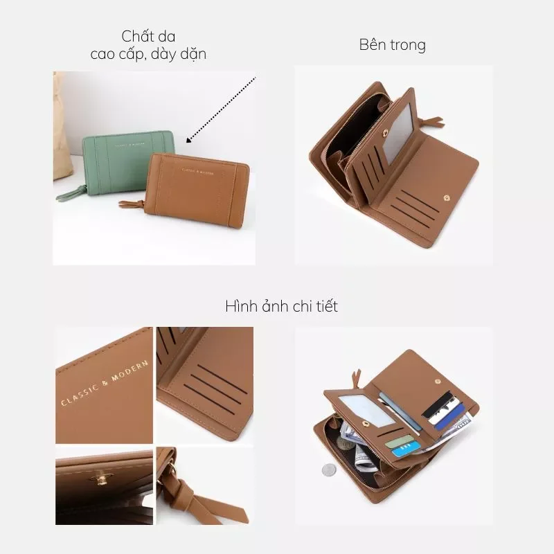 Ví nữ TAILIAN size trung đơn giản nhiều ngăn nhiều màu da PU W267