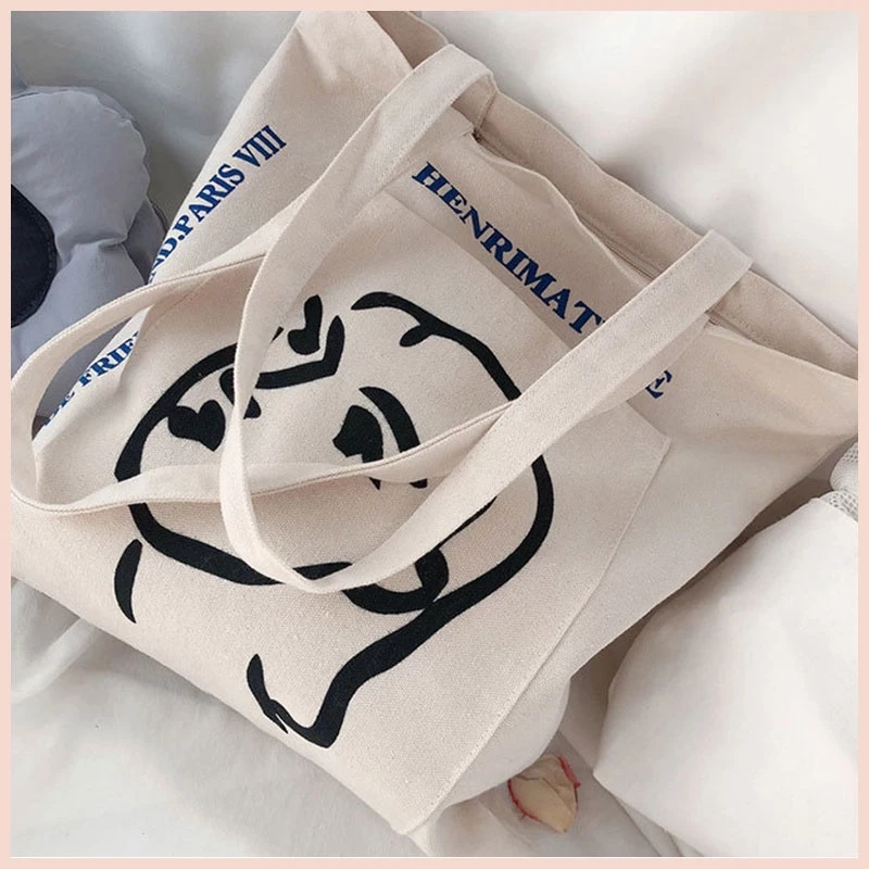 Túi tote vải đi học nữ canvas khoá kéo tiện dụng giá rẻ học sinh sinh viên Tina shop TX037