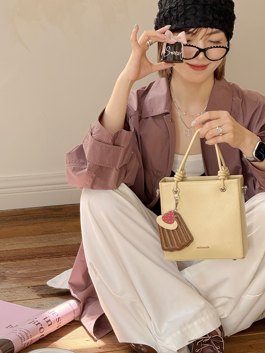 Túi MICOCAH Winona Chính hãng dáng cakebox kèm charm đeo chéo