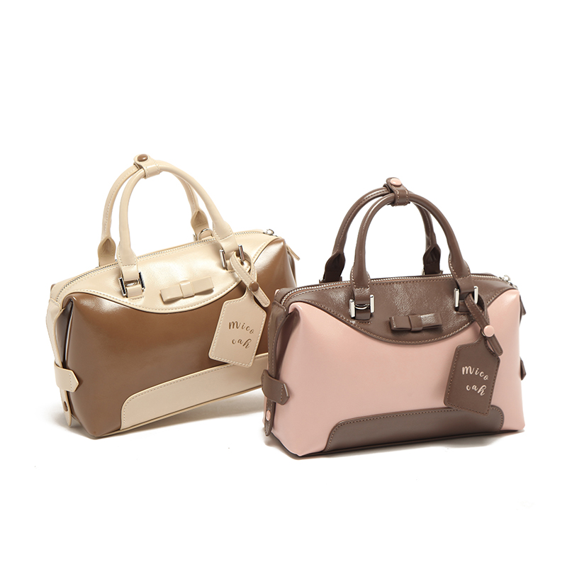 Túi nữ MICOCAH Keiko dáng bowling vintage da trơn phối màu cầm tay