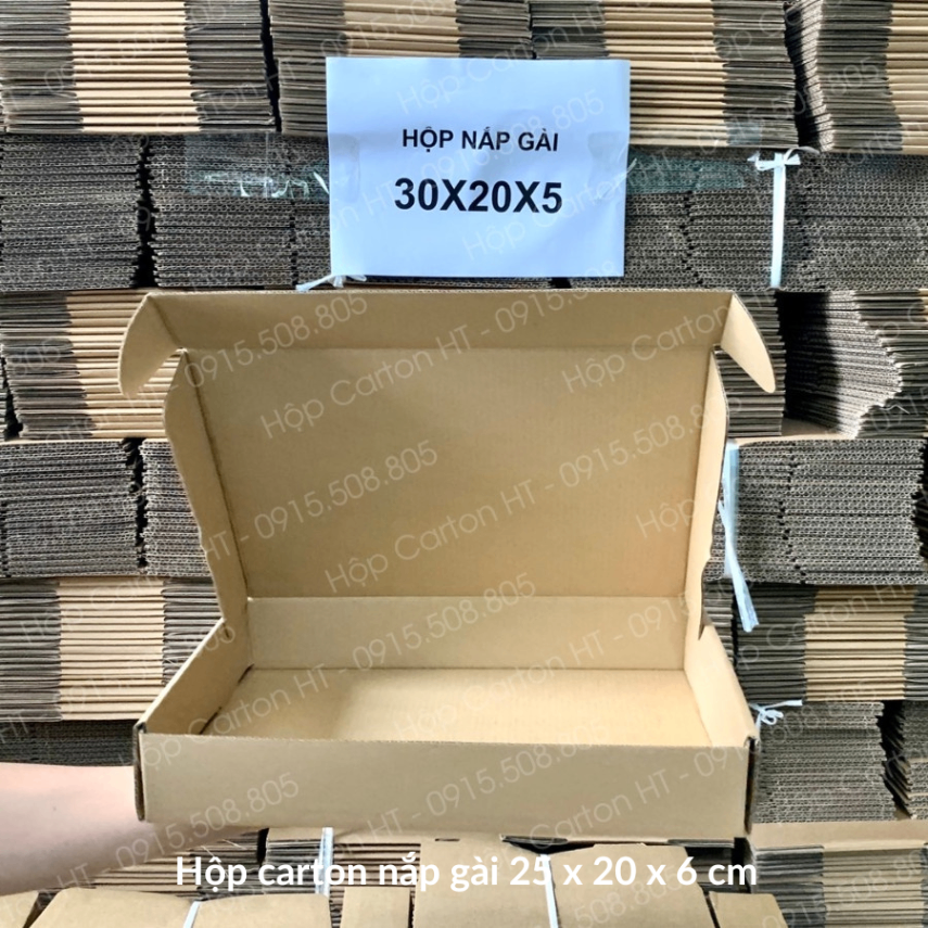 Hộp carton E 2 nâu  nắp cài chùm 30x20x5