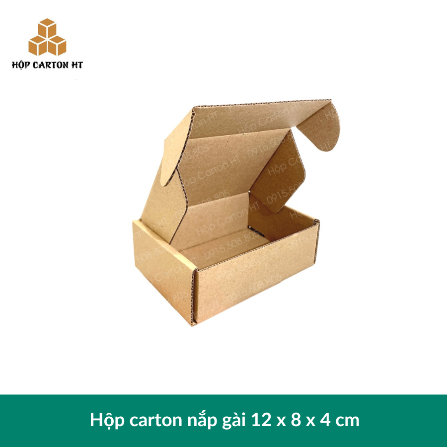 Hộp carton E 2 nâu nắp cài chùm 12x8x4