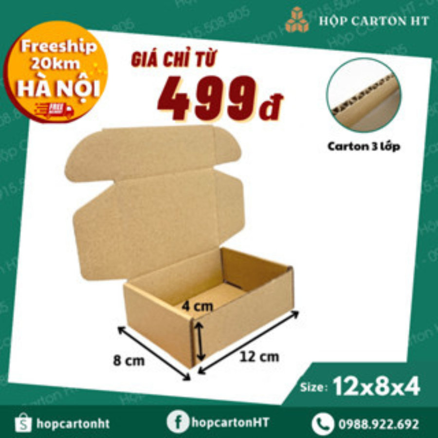 Hộp carton E 2 nâu nắp cài chùm 12x8x4