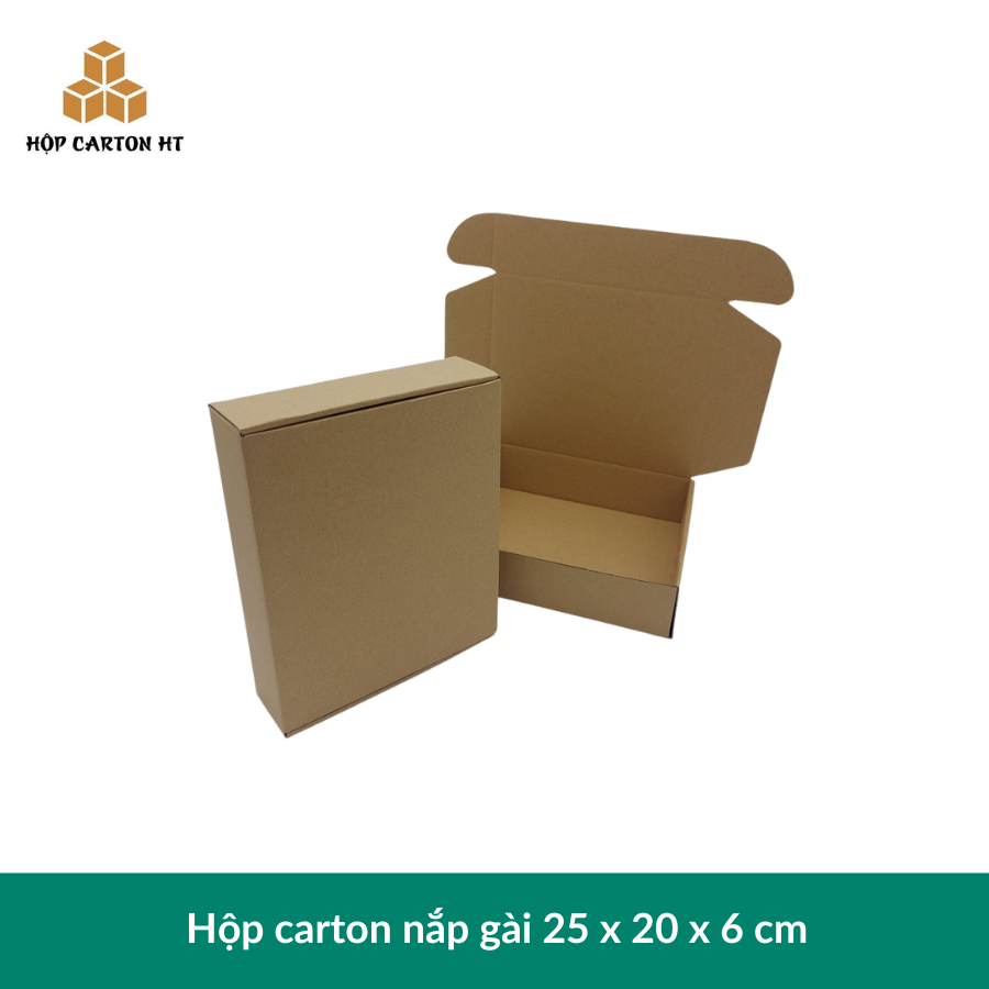 Hộp carton E 2 nâu  nắp cài chùm 25x20x6