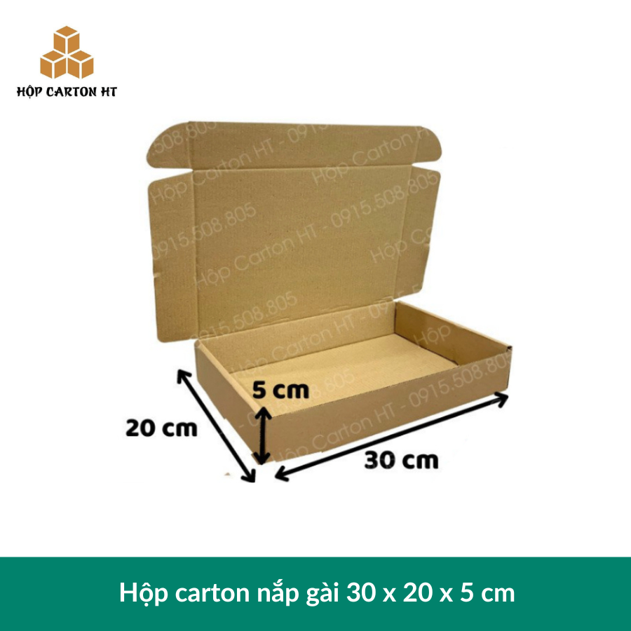 Hộp carton E 2 nâu  nắp cài chùm 30x20x5