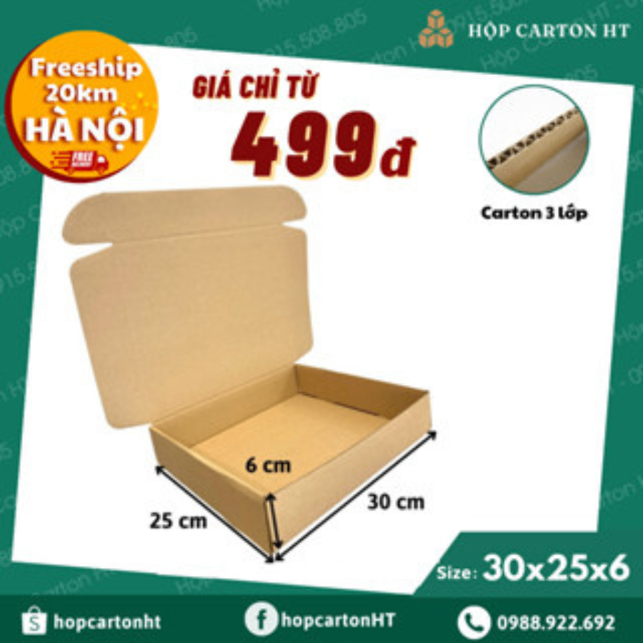 Hộp carton E 2 nâu nắp cài chùm 30x25x6