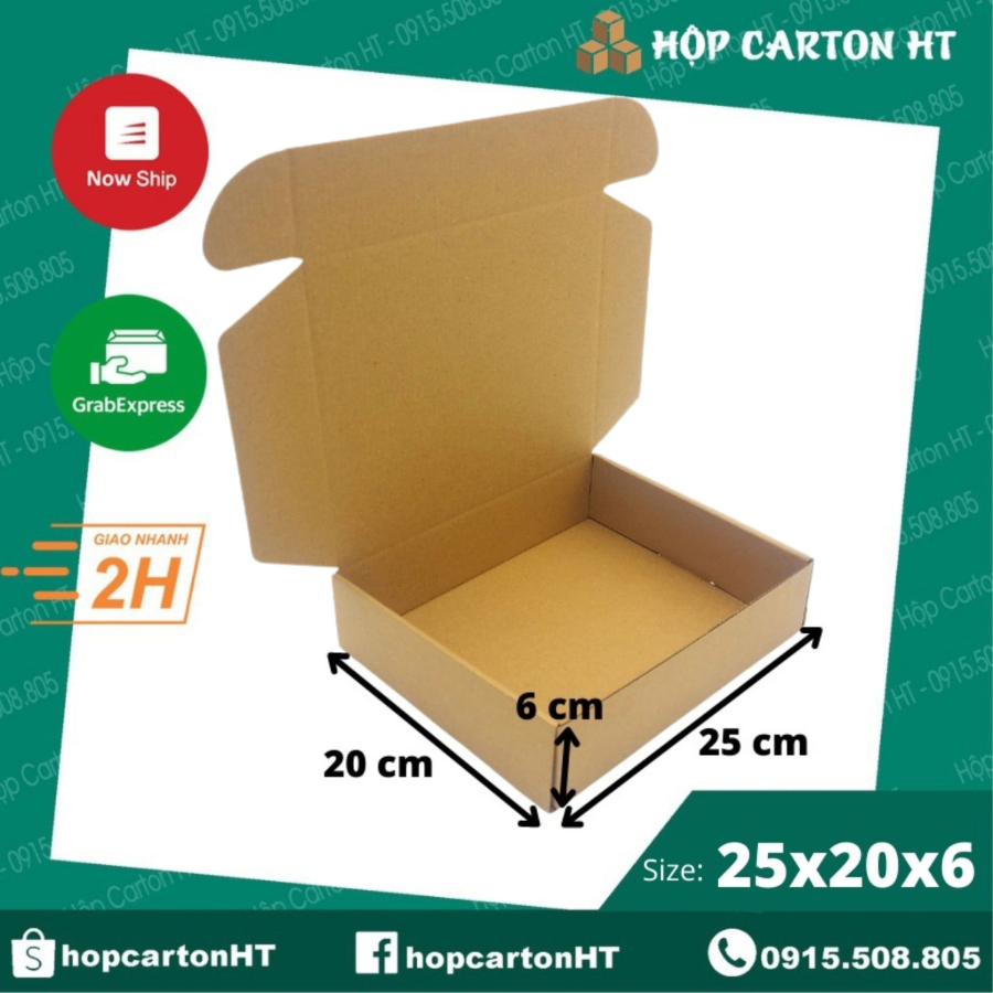 Hộp carton E 2 nâu  nắp cài chùm 25x20x6