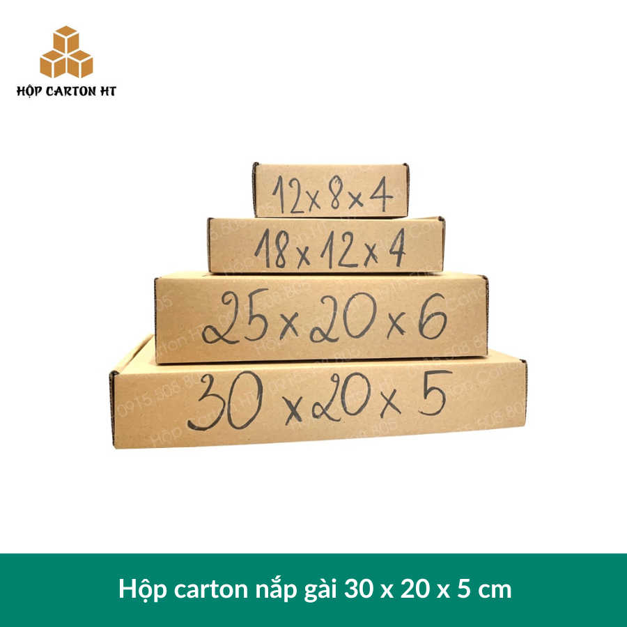 Hộp carton E 2 nâu  nắp cài chùm 30x20x5