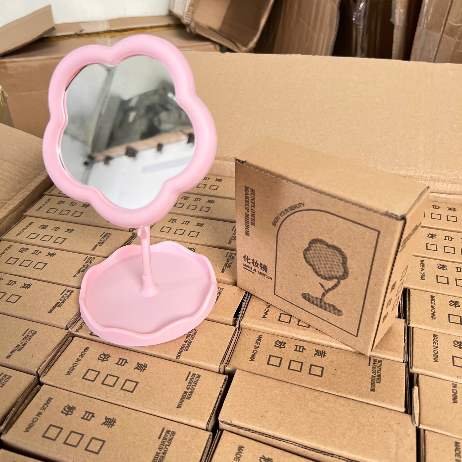 Gương Bông Hoa Decor Để Bàn Trang Điểm Màu Pastel, Gương Hoa Trang Trí Bàn Học - Gương Để Bàn Mini - Giá Sỉ