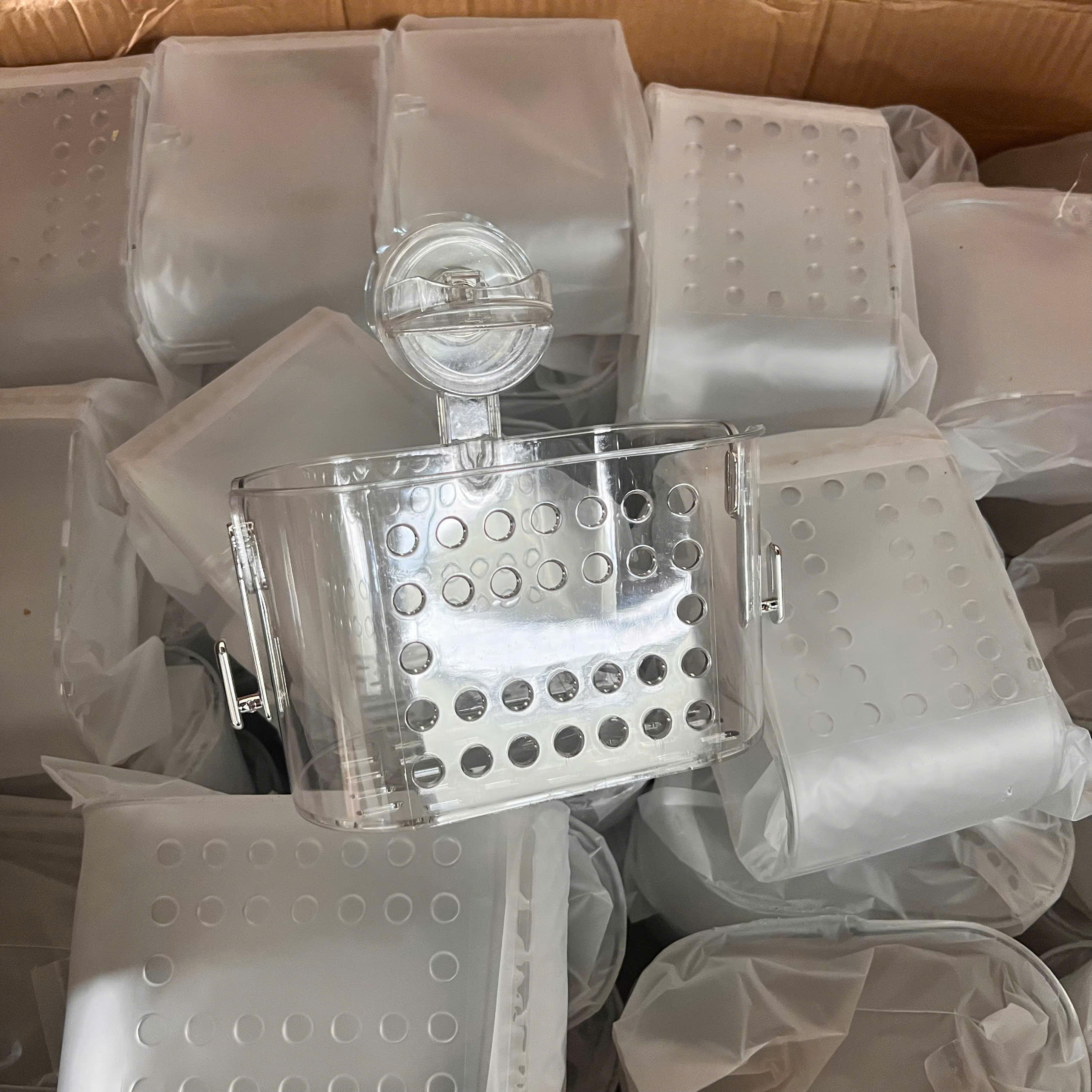 Kệ Để Đồ Nhà Tắm Trong Suốt, Giỏ Đựng Đồ Nhà Bếp Hút Chân Không Có Móc Treo Chịu Lực Tốt Có Lỗ Thoát - Giá Sỉ