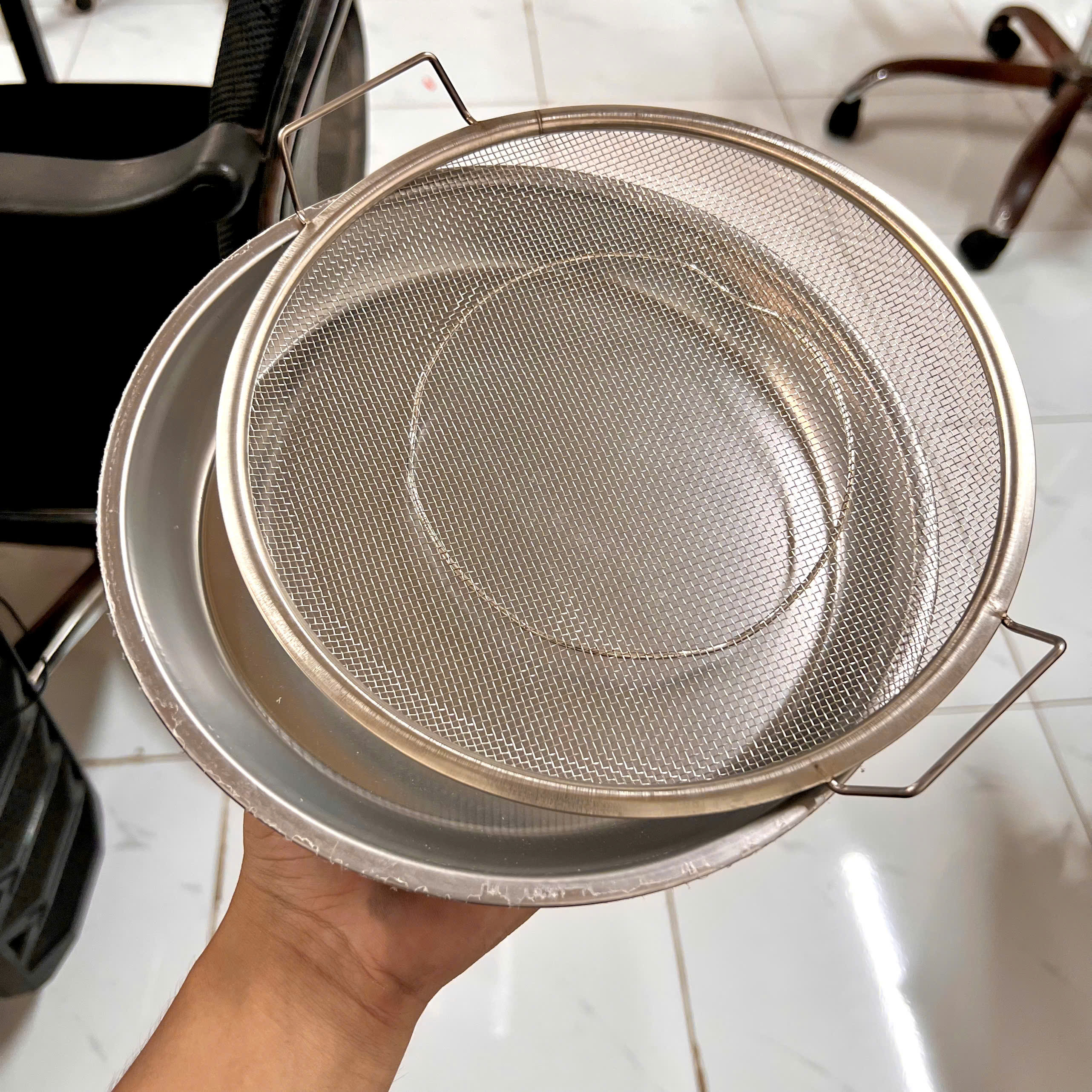 Khay Kèm Đĩa, Vỉ Lưới Lọc Dầu 22Cm INOX 304 - Đựng Ráo Dầu Thức Ăn Chiên Rán Lọc Dầu 22Cm - Giá Sỉ