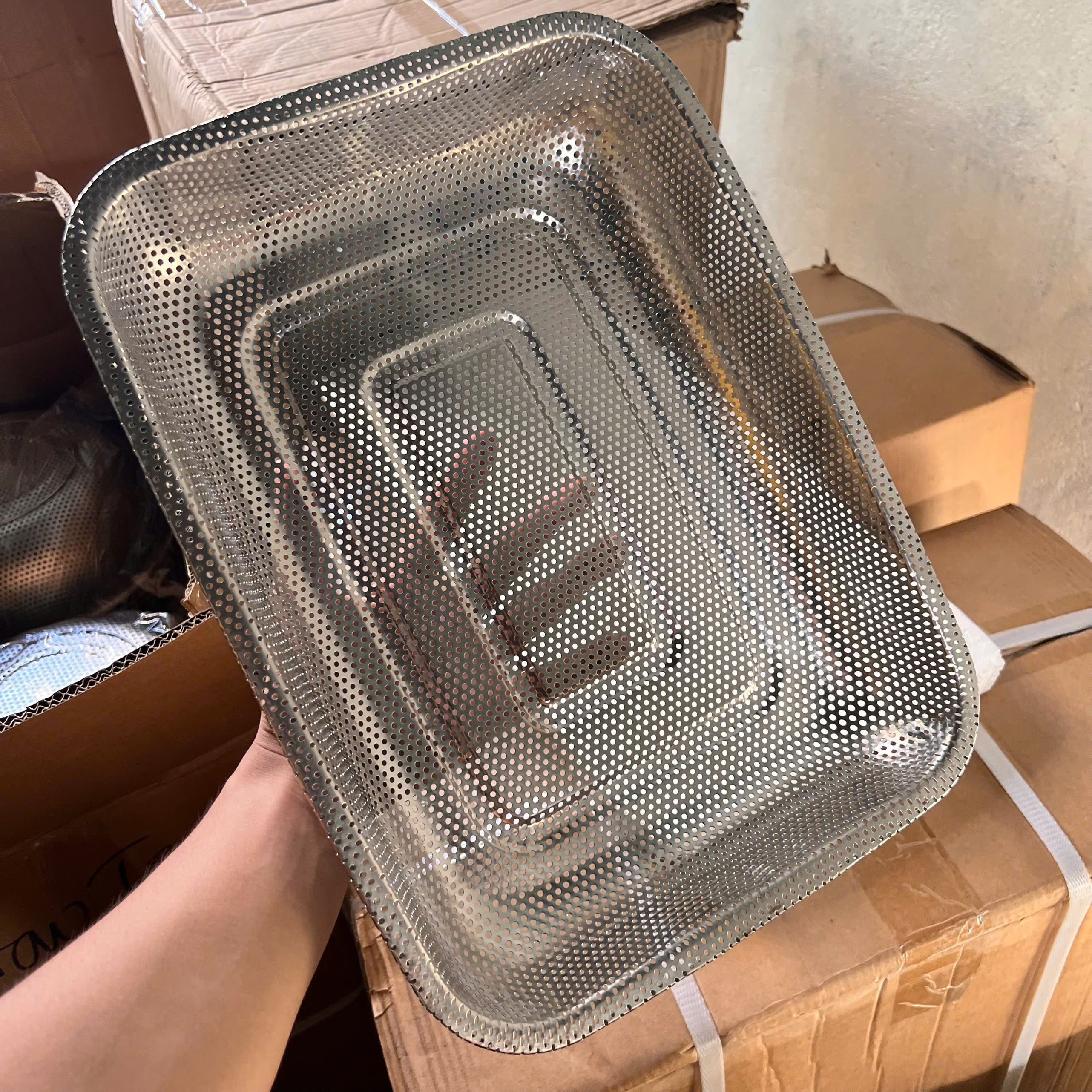 Rổ Inox Chữ Nhật 35Cm Loại Dày Lổ Lưới Nhỏ - Rổ Inox Đựng Rau Củ - Giá Sỉ