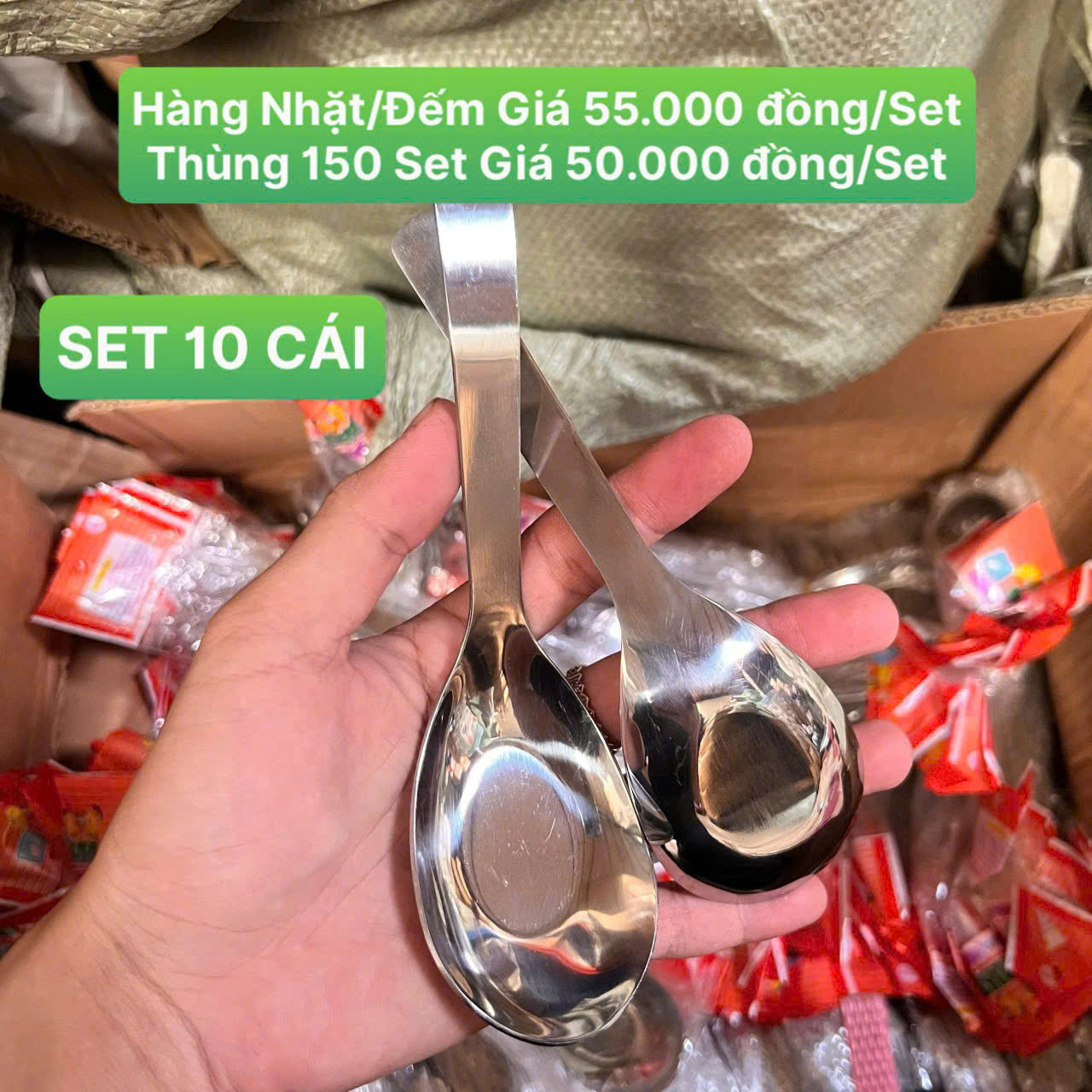 Set 10 Muỗng Thìa Inox 304 Bầu Tròn Cán Cong Cao Cấp – Dùng Ăn Phở, Cháo, Súp Dày Dặn Sáng Bóng Không Gỉ An Toàn - Giá Sỉ