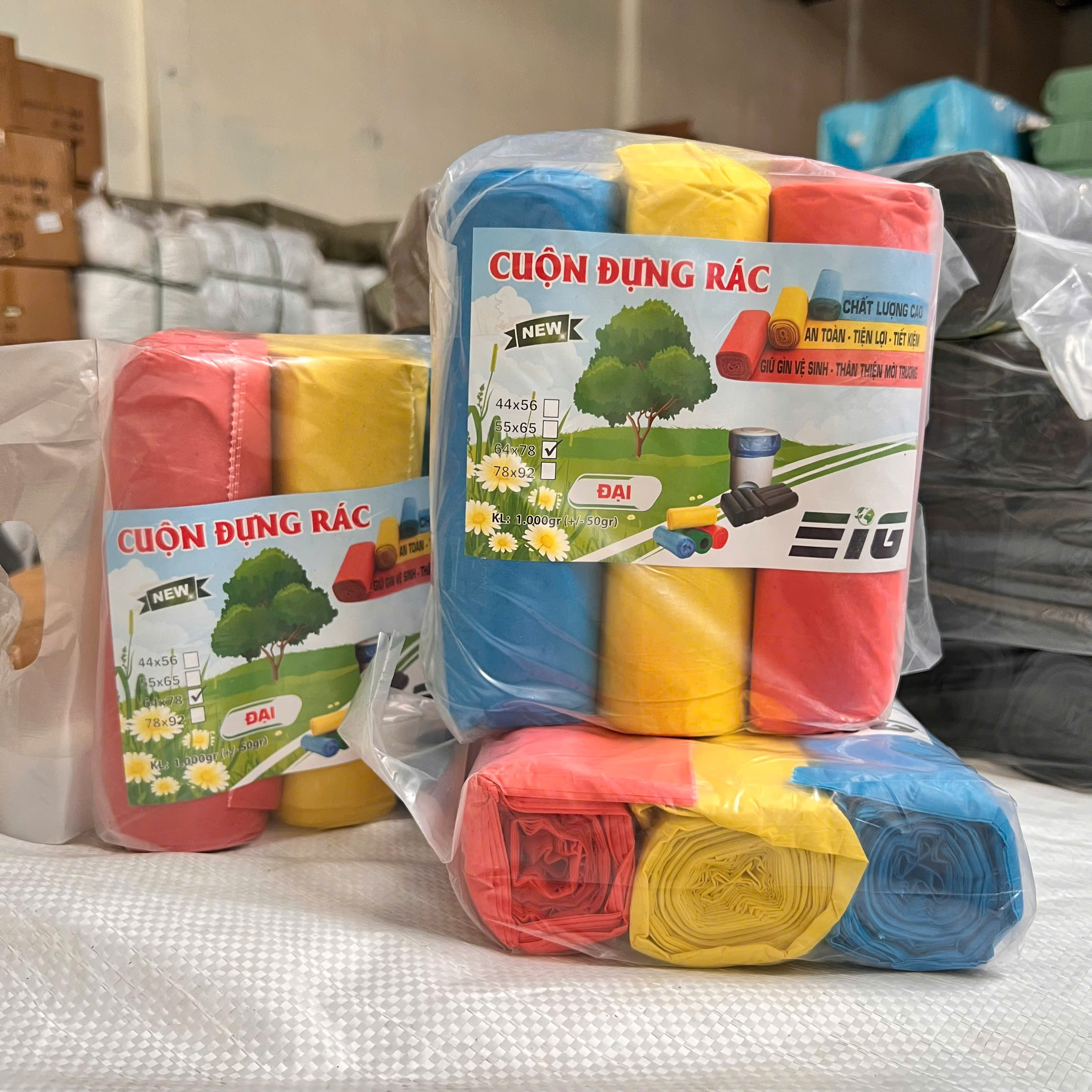 Set 3 Cuộn Túi Rác Màu 1KG EIG Siêu Dai - Túi Rác Sinh Học Tự Phân Hủy ...