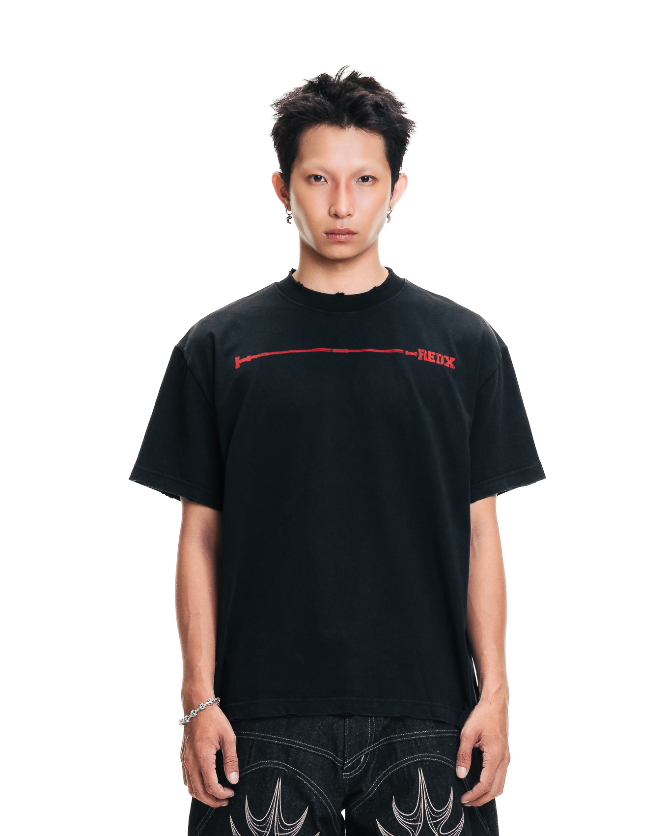 CRACKEDX RIB TEE - BLACK
