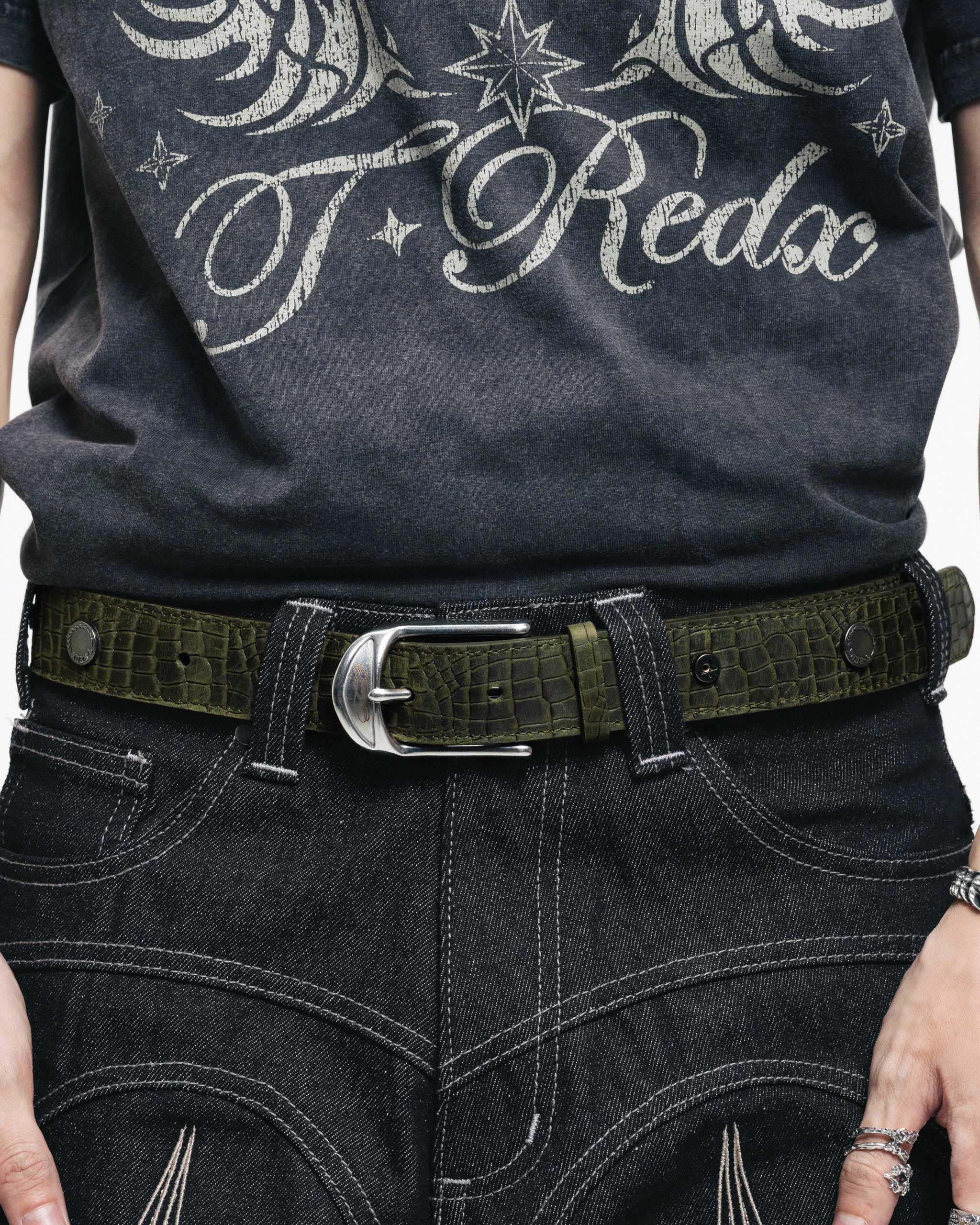 CROCODEDX LEATHER BELT - OLIVE