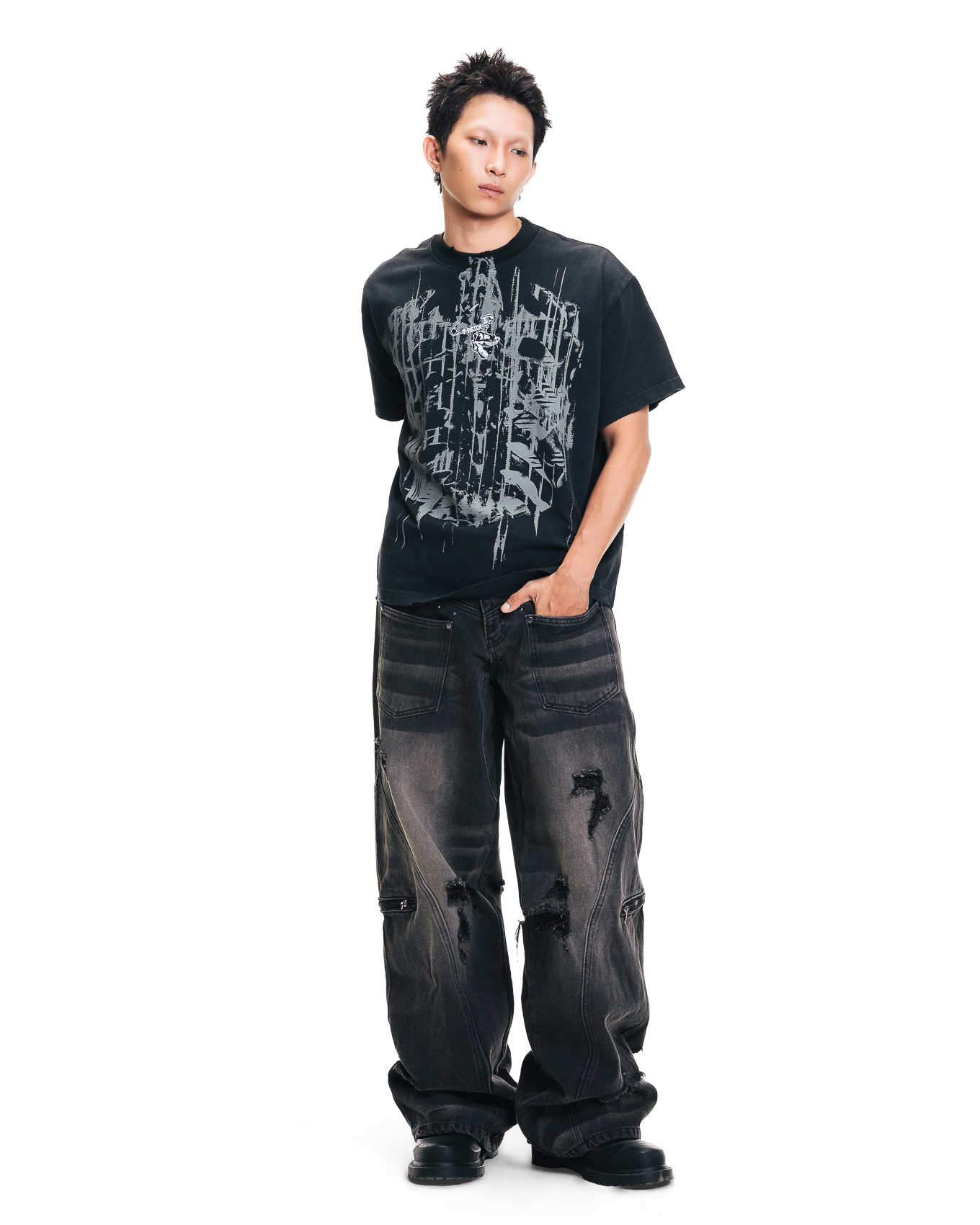 SAFEDX-T PIN WASHED TEE - BLACK