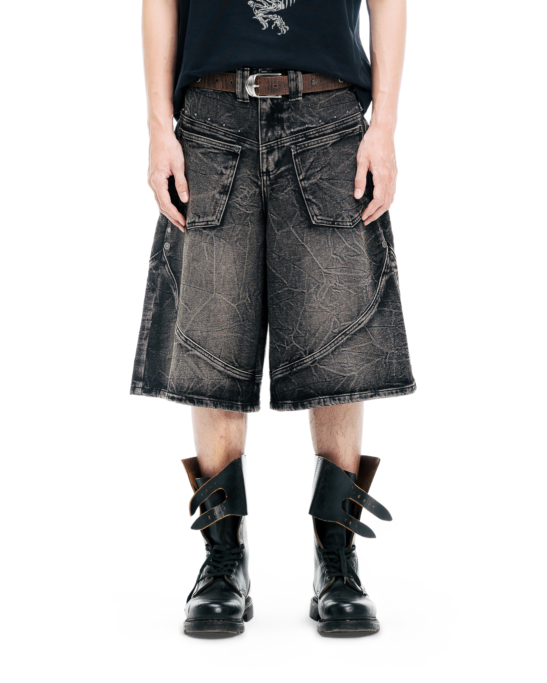 VEINEDX WASHED JORTS - BLACK