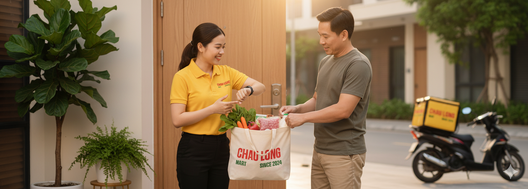 Giỏ hàng đầy đủ thực phẩm và nhu yếu phẩm để giao tận nhà khách hàng