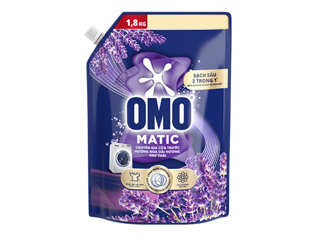 Nước giặt OMO Máy Giặt Cửa Trước Hương Hoa Oải Hương Thư Thái 1.8KG