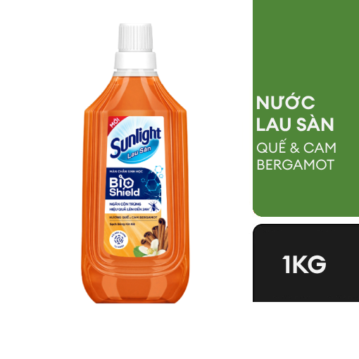 Nước Lau Sàn Sunlight BIOSHIELD Quế & Cam Bergamot Chai 1kg