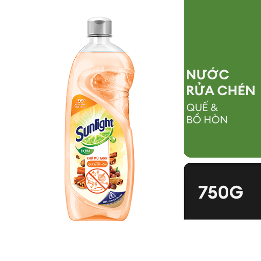 Nước Rửa Chén Sunlight Khử Mùi Tanh Hương Quế Và Bồ Hòn Chai 750g