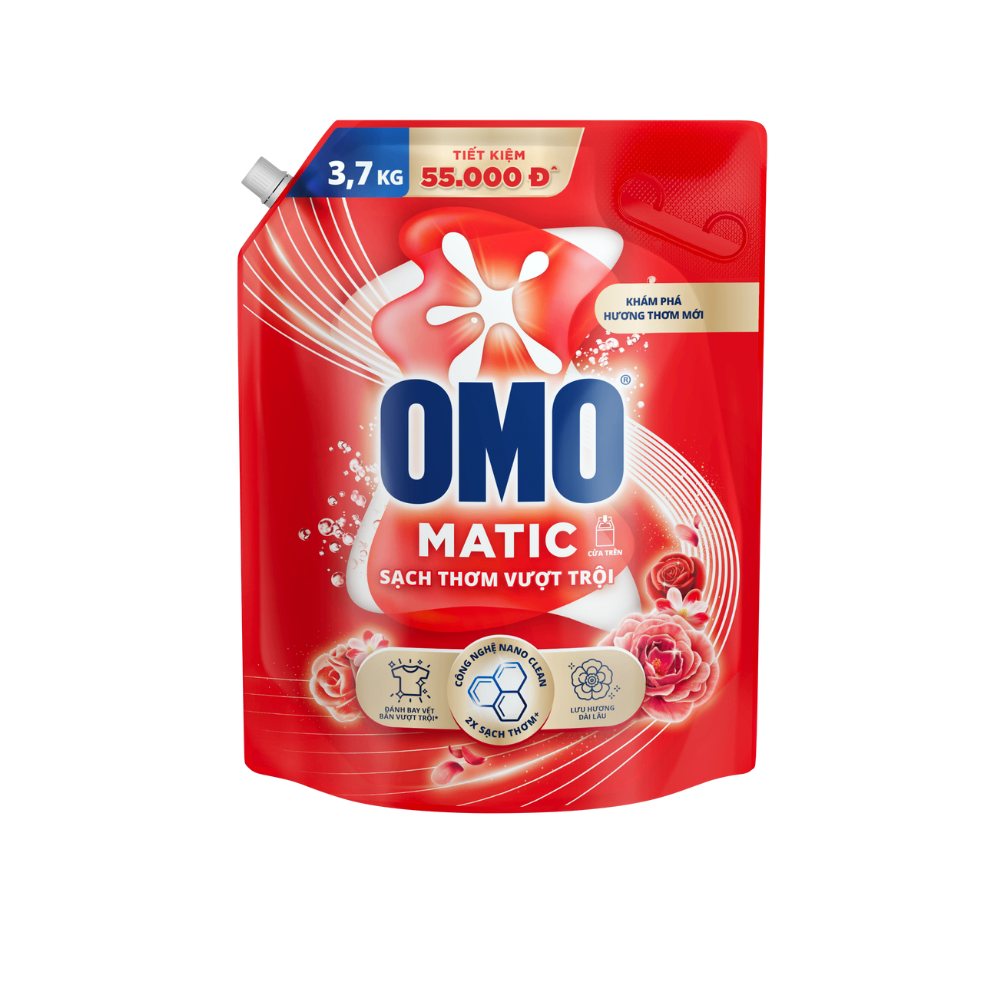 Nước Giặt OMO MATIC Cửa Trên Sạch Thơm Vượt Trội Túi 3.7kg - túi