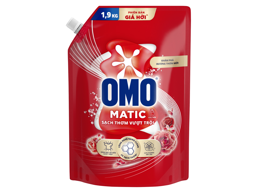 Nước Giặt OMO MATIC Cửa Trên Sạch Thơm Vượt Trội Túi 1.9kg - túi