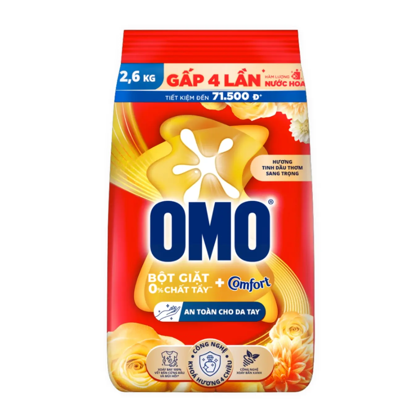 Bột Giặt Omo Comfort Tinh Dầu Thơm Sang Trọng Bền Lâu Túi 2.6kg