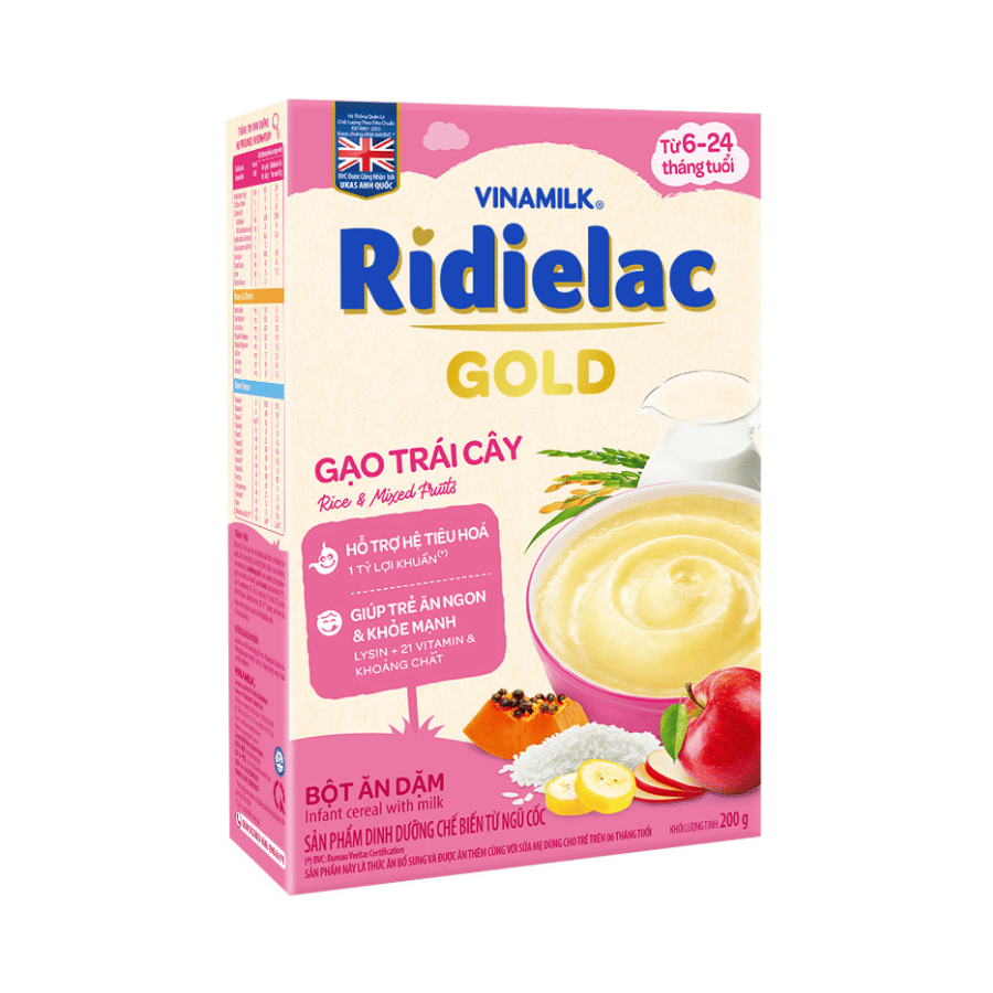 Bột ăn dặm gạo trái cây Ridielac gold vinamilk từ 6-24 tháng tuổi 200g