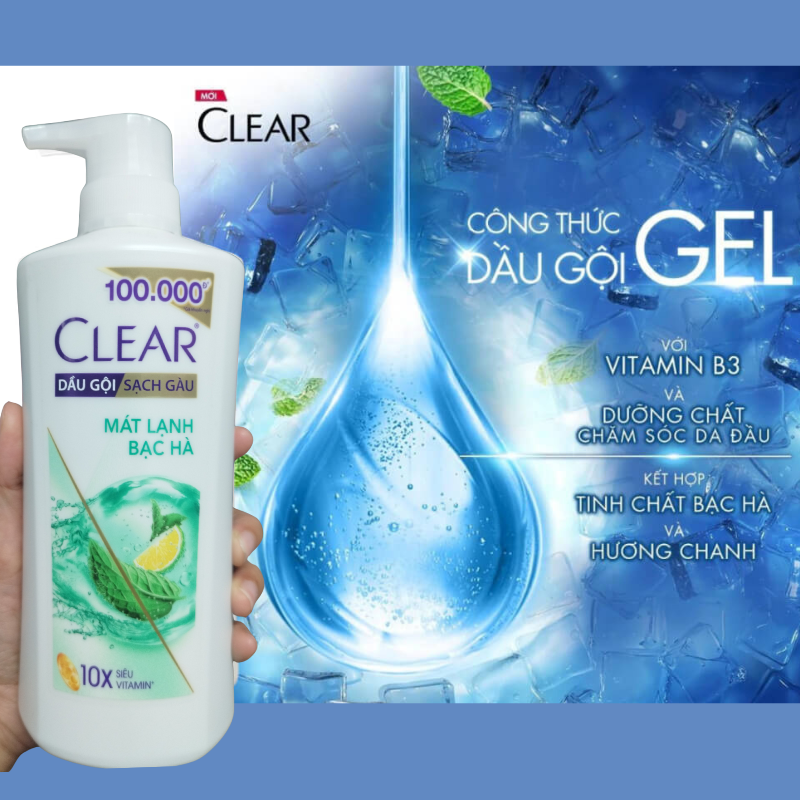 Dầu gội Clear sạch gàu mát lạnh bạc hà chai 350g