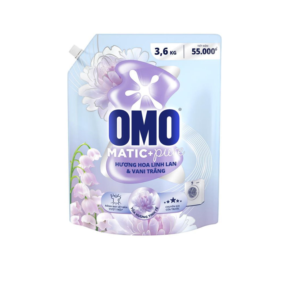 Nước Giặt Omo Matic Cửa Trước Hương Hoa Linh Lan & Vani Trắng 3.6KG